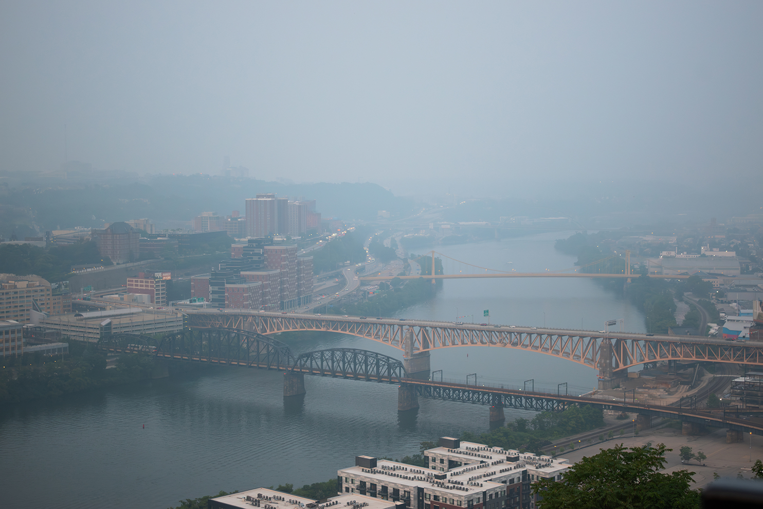 Photo of Pittsburgh during air quality alert, summer 2023