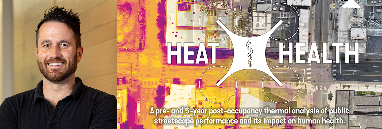 Photo of Keenan Gibbons next to the cover image for his Heat Health research