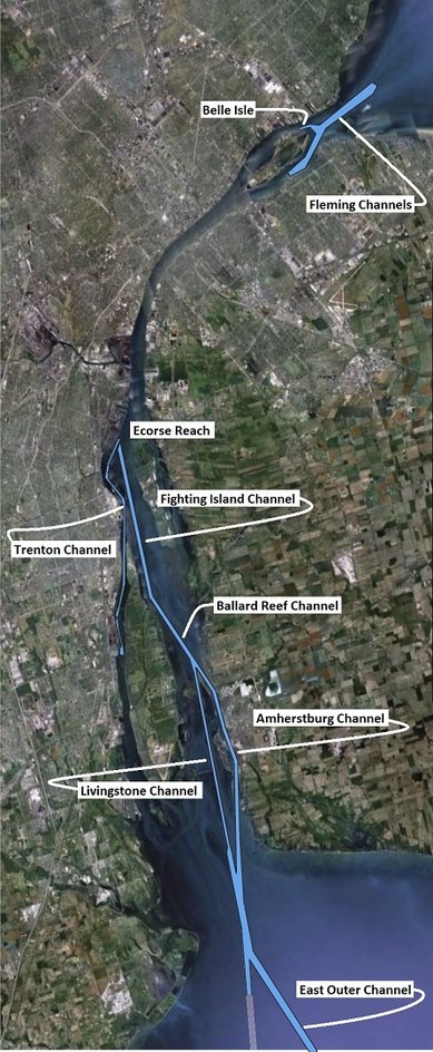 Belle Isle Channels-Detroit River Labeled
