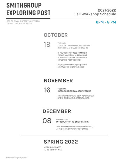 Exploring Post Fall Workshop Schedule