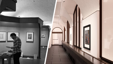 Early Planning for Adapting Cultural Facilities - a before photo and after rendering of a gallery renovation