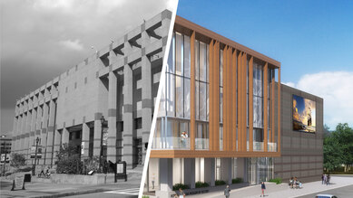 Early Planning for Adapting Cultural Facilities - a before image and after rendering of a museum renovation and expansion