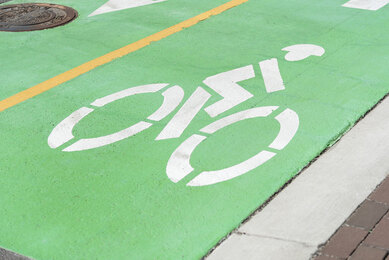 Photograph of bike lane pavement marking in Ann Arbor, Michigan