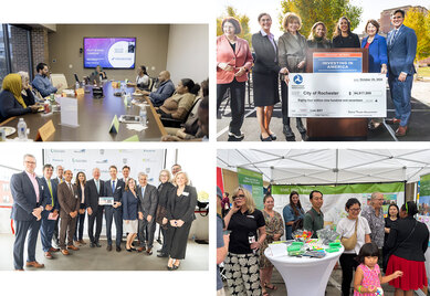 Photo collage of public-private partnerships shaping and funding Rochester, MN's DMC planning
