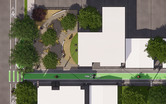 Aerial rendering of alley designed to enhance bike/ped. connection