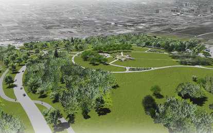 Davenport Veterans Memorial Park Bird's Eye View Cultural Landscape Architecture Davenport Iowa SmithGroup
